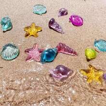 30pcs Colorful Artificial Decorative Seashells, Creative Transparent Crystal Decor, Suitable For Fish Tank And Pool, Starfish, Seashell, Beach Landscape, DIY Decor For Party And Events, Fish Tank Decoration - Happy Aquarium - View 2