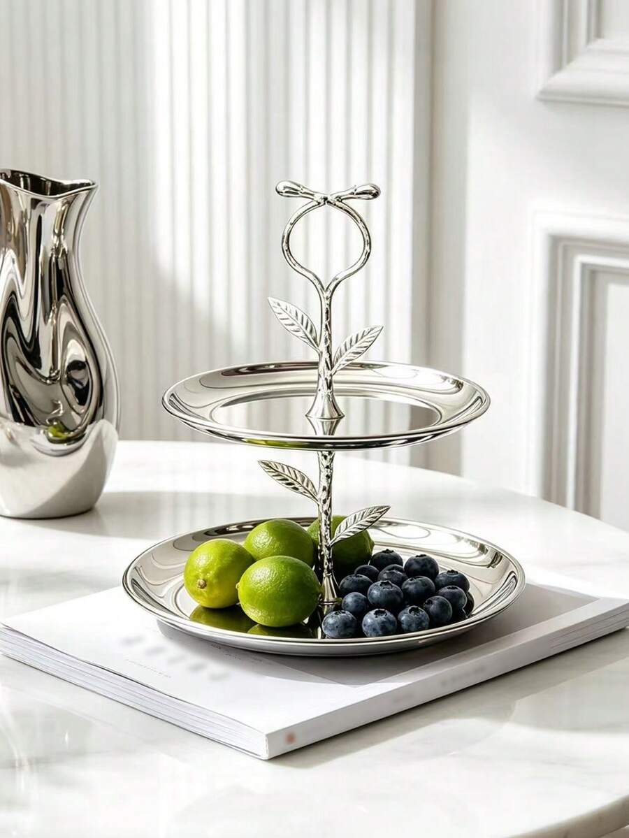 1pc Luxury Ins-Style Stainless Steel Mirrored Fruit Plate, Niche Creative Dessert Stand, Nordic Style Stainless Steel Fruit Rack, Elegant Cake & Snack Stand, Exquisite Afternoon Tea Dessert & Snack Rack, Luxury Multi-Layer Fruit Plate Storage Tray, Living Room Coffee Table Decor, Suitable For Cafe, Restaurant, Living Room, Dessert Shop, Wedding, Party - Silver - View 1