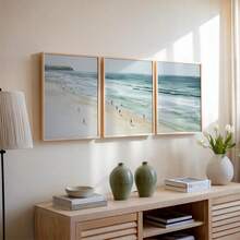 Coastal Beach Landscape Print Set Of 3, Cali Style Wall Art, Coastal Wall Decor, Ocean Wave Poster, Tropical Wall Art, Aerial Print Photography Poster, Neutral Coastal Wall Decor, No Frame - Landscape - View 1