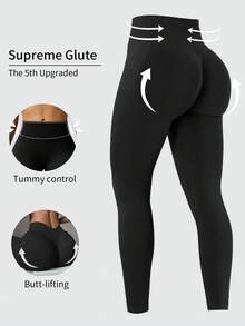 1pc Women's Casual Outdoor Yoga Fitness Running Shaping Tights, Christmas High Waist Shapewear, Slimming Waist Belt Black Leggings, Women's Black Leggings, Shaping Slimming - Black - View 10