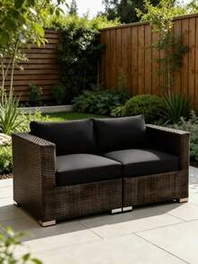 1pc Solid Color Minimalist Milk Silk Removable & Washable Sofa Slipcover, High Elasticity Dust-Proof Suitable For All Seasons, Applicable To Outdoor Rattan Modular Sofa Cushion - Black - View 6