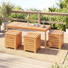 COSTWAY 4-Piece Outdoor Bench And Storage Box Set, Acacia Wood Backless Patio Bench And Deck Boxes With Lids And Built-In Side Handles For Porch, Balcony, Backyard And Poolside, Natural - A - View 1