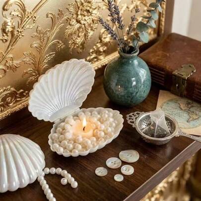 1Pc Pearl Seashell Scented Candle, Aesthetic Ocean Theme Aromatherapy Candle, Luxury Home Decor Ornament For Bedroom, Wedding, Valentine's Day & Gift Giving