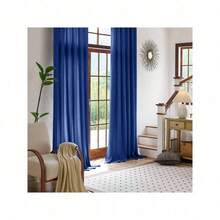 Plain Velvet Curtain With 8 Buttons (1 Piece), Soft And High Quality Fabric, Enhances The Style Of Your Home, Perfect To Complement Any Modern Decor Style. - 藍寶石 - 查看 3