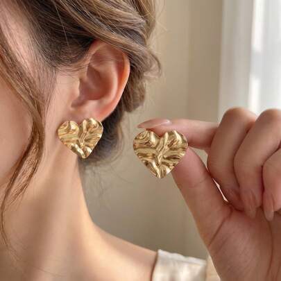 Bông tai hình trái tim gấp nếp kiểu cổ điển dành cho nữ và bé gái | Trang sức phong cách Boho mùa hè, thiết kế độc đáo, cá tính, không gây dị ứng và không bị xỉn màu, thích hợp đeo hàng ngày.