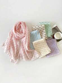 1pc Solid Color Polka Dot Chiffon Scarf, Lightweight Organza Material Scarf, Long Scarf/Shawl For Women, Spring/Summer,Travel Essential,Beach Towel - Multicolor-2 - View 12