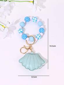 1pc Fashion Creative PU Artificial Leather Star Shell Heart Spider Wooden Bead Bracelet Keychain, Bag, Car Key Pendant, Anti-Loss Charm - Multicolor - View 10