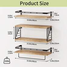 3+1 Tier Wall Mounted Bathroom Shelves Over Toilet, Rustic Wood Floating Shelves With Metal Frame And Towel Bar For Bathroom, Kitchen, Bedroom, Living Room Home Bathroom Decor Bathroom Organizer Summer Back To School - Multicolor - View 14