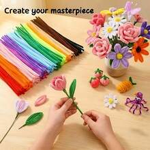 100 piezas/Set Kit de manualidades de limpiador de tubos DIY, incluye tubos de fieltro coloridos y pompones, tamaño 30 x 1.5 cm, adecuado para manualidades hechas a mano, embalaje de regalo creativo, decoraciones navideñas, con tutorial de DIY de limpiador de tubos, suministros de manualidades de tubos de fieltro coloridos - multicolor - Ver 2