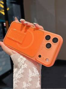 1pc Premium Basic Invisible Bracket Stand Crystal Clear Phone Case Compatible With IPhone 17 16 15 14 13 12 11 Pro Max Plus Soft Back Cover - Orange - View 2