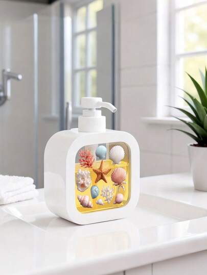 Zeepdispenser met zeesterren-, koraal- en schelpenmotief - Nautische zeepdispenser voor badkamer, keuken en aanrecht - Gemakkelijk schoon te maken decoratief accessoire (ontwerp met zeesterren, koraal en schelpen)