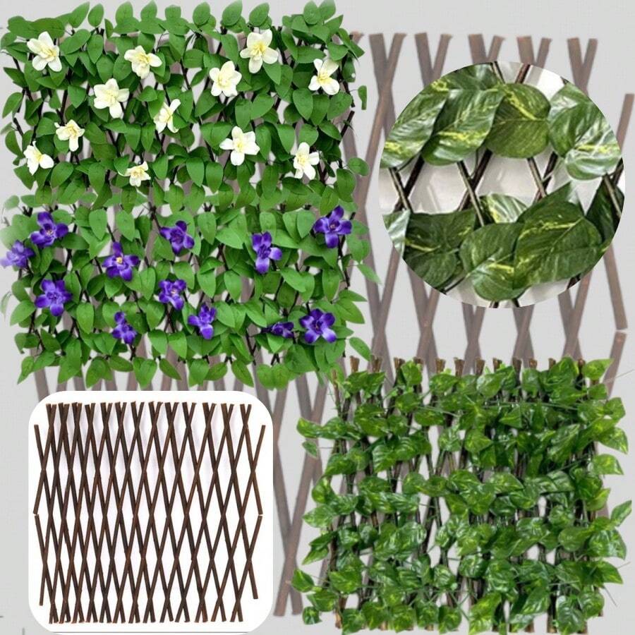 1 Peça Cerca de Privacidade de Hera Artificial, Treliça de Planta Falsa, Treliça de Flor & Folha Simulada, Tela de Privacidade, Ajustável, Plantas Artificiais para Uso Externo, Adequado para Decoração de Quarto, Decoração de Casa, Decoração de Parede, Acessórios de Quarto, Decorações de Aniversário, Decoração de Cozinha - Folhas de pothos - Visão 1