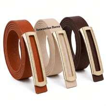 Set Of 3 Fashionable Women's Belts With Gold Buckle - Karamel, Krem, Cokelat - View 2