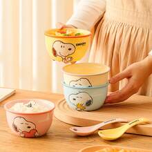 Snoopy Collaboration Rice Bowl Set, Tableware, Porridge Bowl, Cartoon Face Bowl, Breakfast Bowl, Ceramic Bowl, Household, Minimalist Design, Instant Noodle - Multicolor - View 3