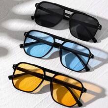 1 pieza Gafas de montura doble grande y de alta calidad con diseño minimalista y de moda unisex, adecuadas para viajes, vacaciones, uso casual, fiestas y uso diario - Multicolor - Ver 4