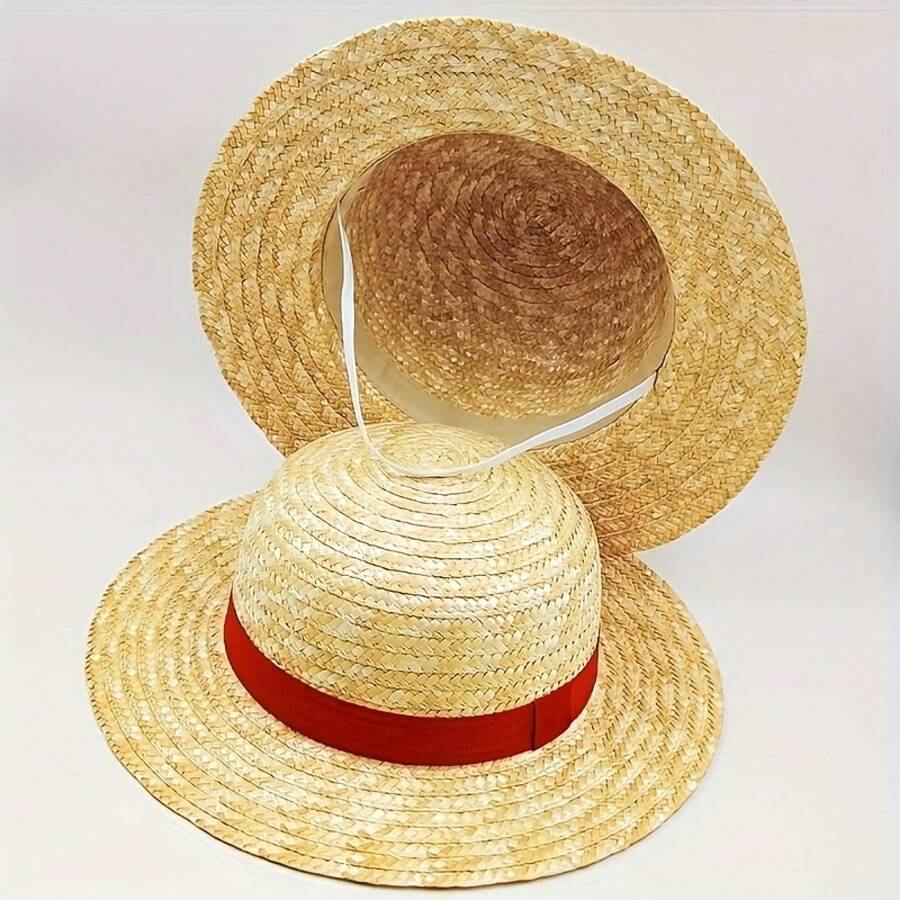 Cosplay Straw Hat - Anime-Themed Summer Beach Hat With String Strap, Unisex, Suitable For Themed Parties, Outdoor Adventures (Cartoon Character Accessory) - 1個 - 查看 1