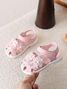 1 đôi sandal công chúa kiểu Trung Quốc cho bé gái, mũi kín, đế mềm, giày hè mới cho bé gái - Hồng - Xem 3