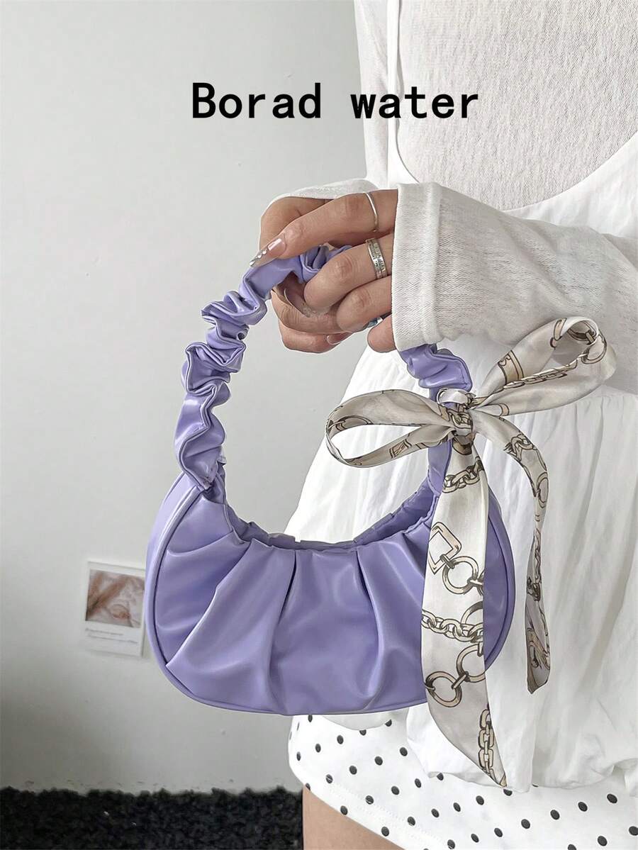 Elegant Pleated Handbag, Suitable For Home, Shopping, Mini Solid Color Cloud & Crescent Pleated Handbag For Women - Purple - View 1
