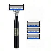 Stainless Steel Razor, Men's 6-Layer Blade Razor, Manual Shaver, Non-Slip Handle And Replacement Blades, Ideal For Daily Grooming, Providing A Smooth Shaving Experience, Perfect Gift Choice! - Blue and White - View 9