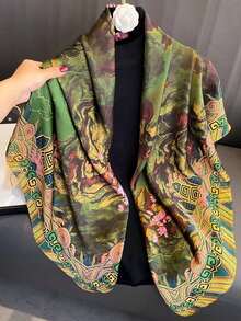 1pc Bandana Style Floral Print Faux Silk Scarf, Neck Wrap, Professional Neckerchief, Headscarf - Multicolor - View 1
