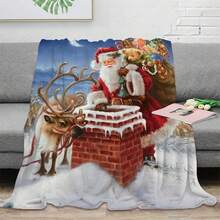 Christmas Blanket Chimney Santa Blanket Flannel Bed Cozy Soft Plush Bed Sofa Living Room - màu đen - Xem 2