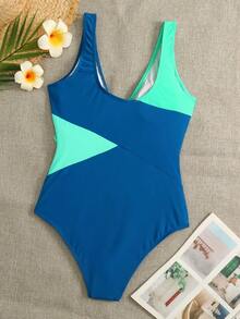 Maiô Sexy de Decote em V para Mulheres, Roupa de Banho de Praia de Verão para Férias - Azul - Visão 4