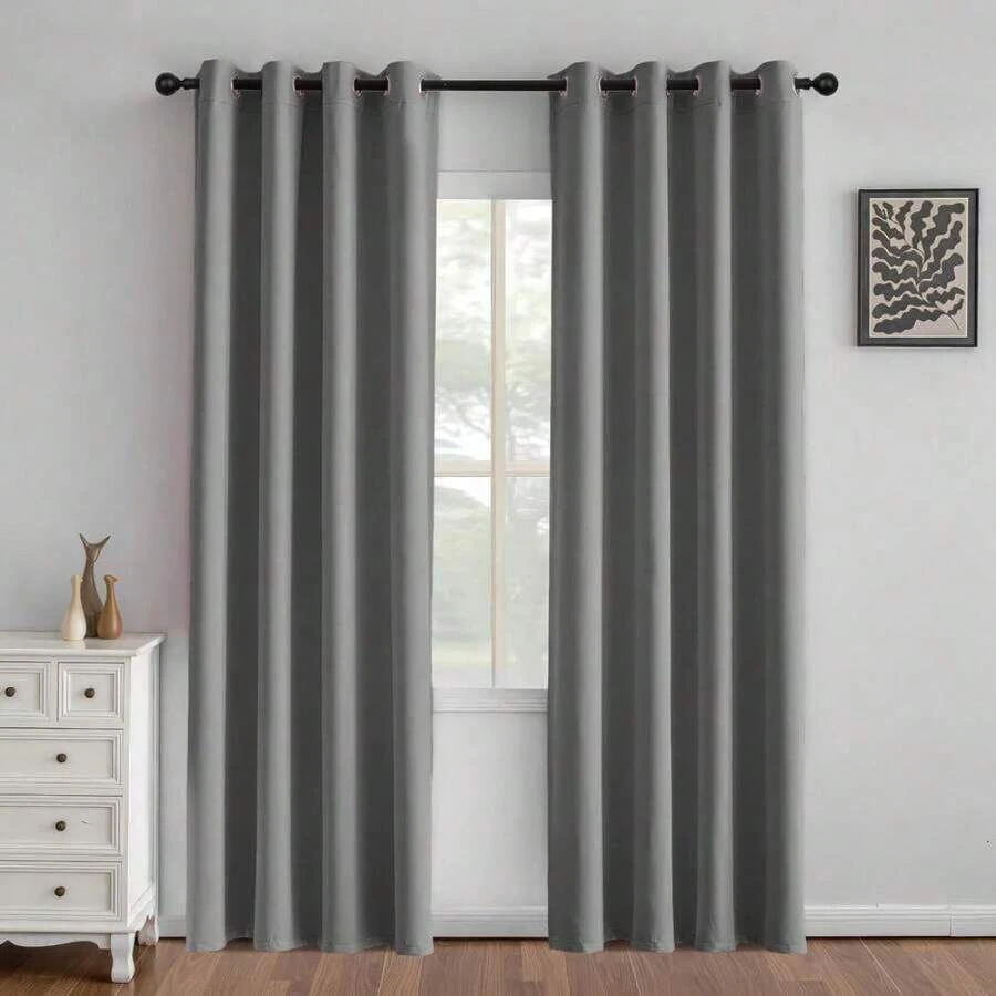1 Piece Thermal Blackout Curtain 135x225 Cm, Total Light And UV Ray Blocking, Noise And Temperature Insulation, Ideal For Bedroom, Living Room Or TV Room - 灰色 - 查看 1