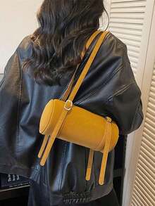 Vintage Matte Cylindrical Handbag, Women's New High-End Niche Fashion Versatile Commuter Shoulder Underarm Bag, Phone & Coin Purse - 棕色 - 查看 4