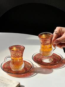 1 Set Vintage Turkish Coffee Cup, Romantic Exotic Red Tea Cup, Afternoon Tea Delicate Flower Tea Cup & Saucer Set - Multicolor - View 3