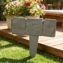 12pcs/37ft Plastic Garden Border Decorative Flower Bed Fence Set, Waterproof Flexible Stone Pattern Plastic Lawn Edging For Yard Landscape - Multicolor - View 5