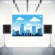 Backdrop Banner, Fresh City Skyline Theme Pattern Background Cloth, For Photo Party Supplies, Photo Booth Poster, Urban Theme Gathering, Modern Style Event, Durable For Indoor Outdoor Decor - 27 - View 3