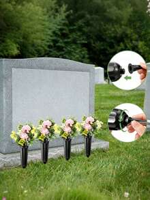 2pcs Black Pointed Plastic Vase - Suitable For Gravestone And Cemetery Decoration (Memorial Vase) - Multiple Styles - View 4