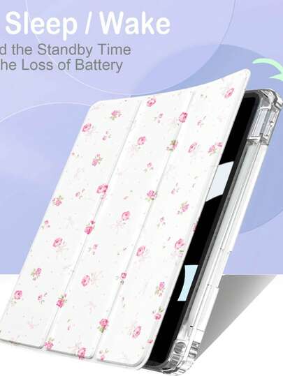 Ốp lưng họa tiết hoa màu hồng tương thích với iPad thế hệ thứ 10/11 A16 (2025) 10.9 inch, vỏ máy tính bảng bằng acrylic trong suốt với chân đế gập ba, hỗ trợ chức năng tự động ngủ/thức (Không bao gồm phụ kiện máy tính bảng).