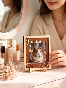 Personalized Wooden Pet Photo Frame: A Customized Keepsake To Display Your Pet's Photo And Personalized Text. This Frame Is Designed For Vertical Desktop Display, Handcrafted With High-Quality Wood. - Multicolor - View 5