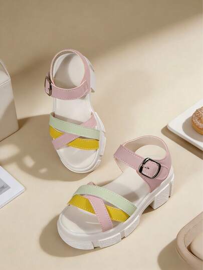 Giày sandal La Mã thời trang xuân/hè mới cho bé gái, đế cao, gót cao, trang trí nơ, kiểu dáng công chúa thanh lịch, phù hợp cho bé gái đi mua sắm hàng ngày, dự tiệc và đi biển - "Sandal cao gót trẻ em", "Sandal đế mềm trẻ em", "Sandal khuyến mãi trẻ em"