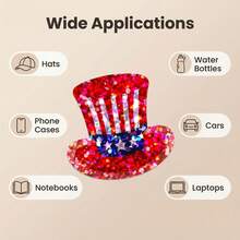 Cuộn sticker hình mũ Uncle Sam ngày 4 tháng 7, sticker hologram lấp lánh mang đậm tinh thần yêu nước, sticker tự dính chống thấm nước, thích hợp làm quà tặng, đồ thủ công DIY và dán lên phong bì nhân dịp ngày Quốc khánh 4 tháng 7. - Nhiều màu - Xem 3