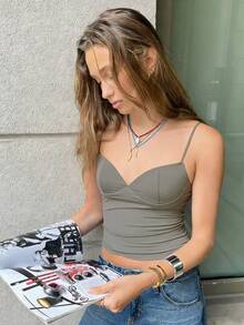 Top de tirantes descubiertos para mujer, negro y marrón, adecuado para vacaciones de verano y casual de primavera - Gris - Ver 4