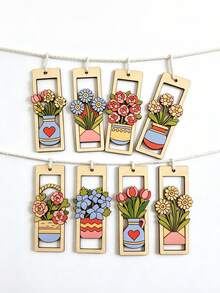 28pcs Unfinished Wooden Flower Shapes Decorative Pieces, Suitable For DIY Painting Decoration, Gift Packaging Decoration, Plant Theme Wooden Pendants, Ideal For Handmade Crafts, Craft Supplies, Woodworking Crafts, Blank Wooden Pieces, Wooden Cutouts And Wooden Handicrafts. - 8-piece Flower-shaped Wooden Bookmark - View 5