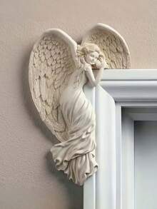 1 pieza Escultura de marco de puerta con alas de ángel de resina vintage, decoración de rincón en relieve 3D, decoración del hogar romántica, adecuada para sala de estar y dormitorio, regalo perfecto para confort y conmemoración - Múltiples estilos - Ver 2