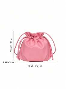 Cute Pink Ruched Drawstring Bucket Bag, Soft Cloud-Like Texture Mini Drawstring Pouch, Versatile Casual & Date Daily Wear Shoulder/Crossbody Bag For Girls - Pink - View 2