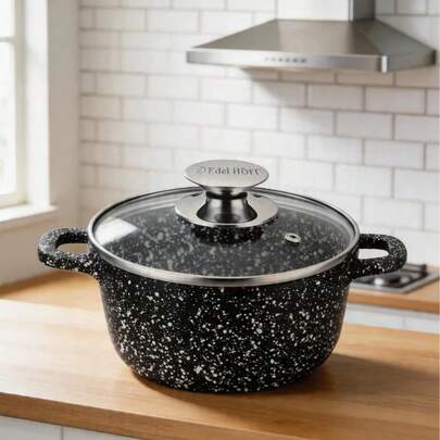 1,6 liter marmeren antiaanbak soeppan / 18 cm braadpan met deksel / multifunctionele kookpan voor thuis, geschikt voor het sudderen van soep, het stoven van ingrediënten en koken voor één persoon