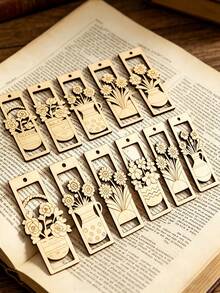 28pcs Unfinished Wooden Flower Shapes Decorative Pieces, Suitable For DIY Painting Decoration, Gift Packaging Decoration, Plant Theme Wooden Pendants, Ideal For Handmade Crafts, Craft Supplies, Woodworking Crafts, Blank Wooden Pieces, Wooden Cutouts And Wooden Handicrafts. - 8-piece Flower-shaped Wooden Bookmark - View 6