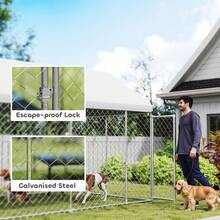 PawHut Extra Large Dog Kennel With Roof And Safety Lockable Latch, Heavy-Duty Galvanized Steel Dog Run Chain Link W/ Waterproof UV-Resistant Cover, 19.7' X 7.5' X 7.9' - Silver - View 5