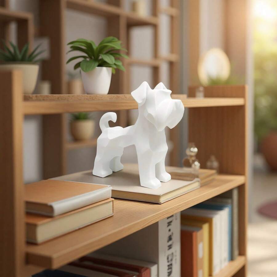 1件装奢华几何多面切割雪纳瑞犬摆件,简约可爱3D狗狗雕像,客厅或卧室桌面装饰,创意礼物 - 多色 - 查看 1
