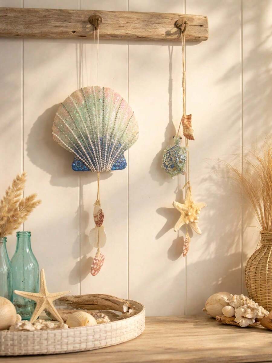 1件手工貝殼吊飾,適合兒童房,飾以天然珍珠與海星,營造海濱氛圍,波希米亞風海洋主題。這款即掛式海洋主題裝飾非常適合臥室或門口,是送給兒童的完美夏季禮物。 - 彩色 - 查看 1