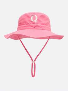 1 PC com estampas de iniciais A-Z para 3 meses-8 anos, chapéu de balde para criança com aba larga e tira de queixo ajustável – ideal para praia, parque & atividades ao ar livre - rosa escuro - Ver 69