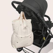 Multi-Functional Embroidered Mommy Backpack Bag – Lightweight Tote For Stroller Hook, Travel Diaper Bag - Beige - View 3