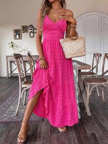 Vestido blanco vintage con estilo campestre, con volantes y parches, ideal para invitados de boda o cumpleaños, con lazo para mujeres - Rosa Fucsia - Ver 4