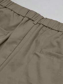 Men's Solid Color Casual Elastic Waist Straight Shorts With Button, For Daily Wear - Black - View 8