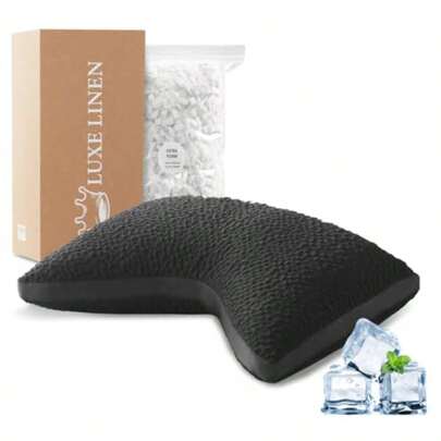 Side Sleeper Pillow For Adults Adjustable Shredded Memory Foam Bed Pillows For Neck And Shoulder Pain Curved Cooling Pillows For Hot Sleepers Washable Cover And Extra Foam Bag Black Standard Size
